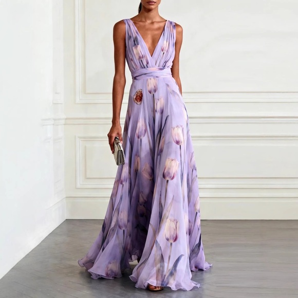 Zimmermann Dresses & Skirts - Zimmermann Lavender Floral V-Neck Maxi Dress